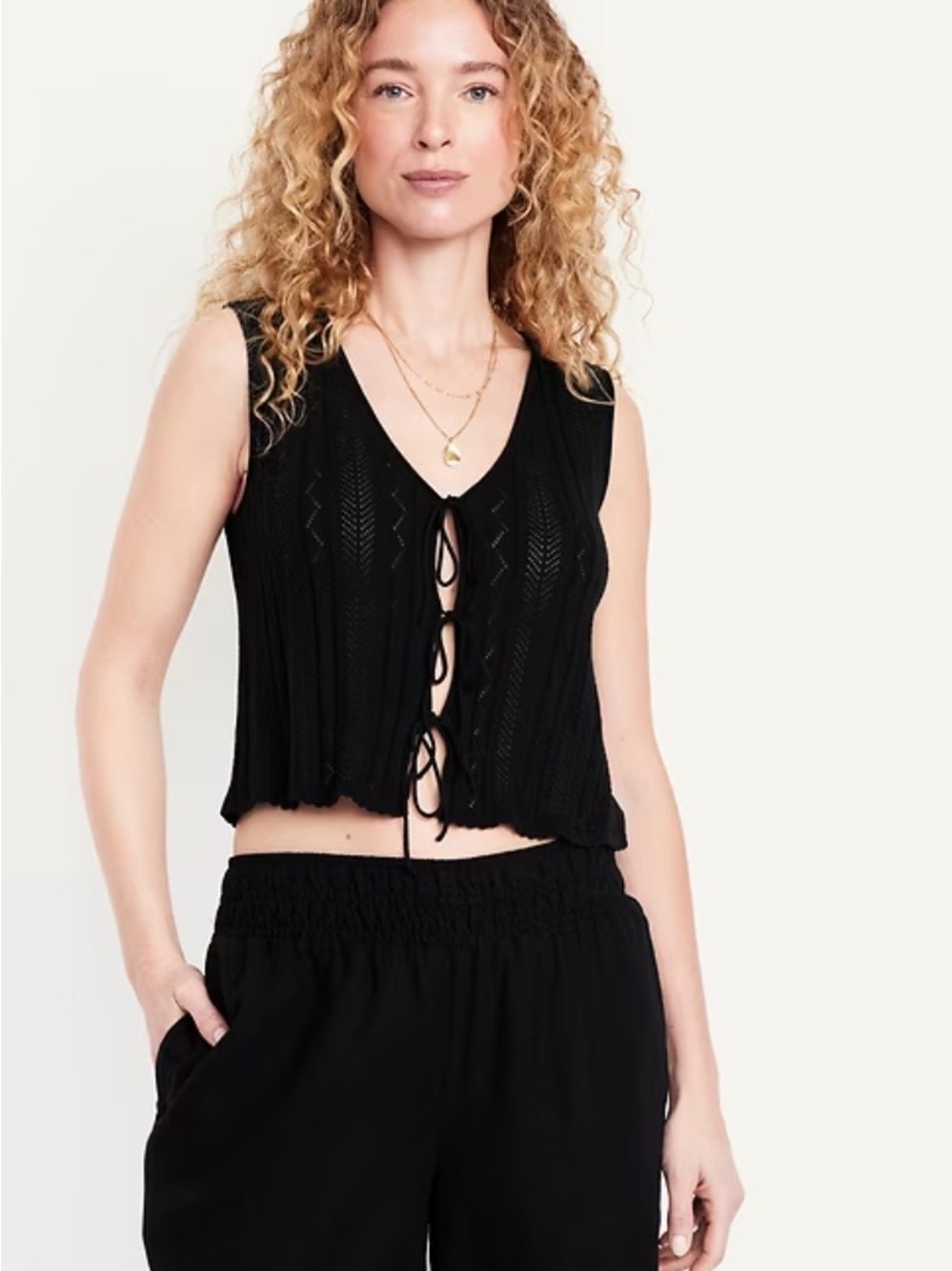 Old Navy black sleeveless crochet tie front top Size XS Summer Beachy Breezy